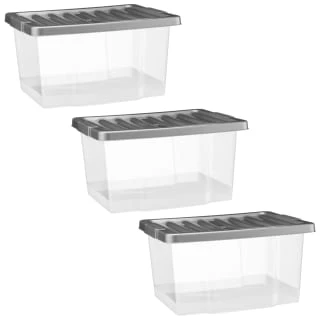 B&M Clear Storage Boxes With Lids 3pk 20L - Image 2