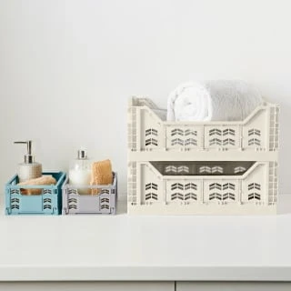 Midi Stacking Fold Flat Crate 30.6 X 20.5 X 12.6cm - Cream - Image 6