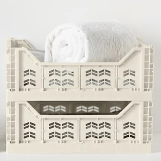 Midi Stacking Fold Flat Crate 30.6 X 20.5 X 12.6cm - Cream - Image 4