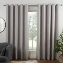 B&M Colorado Hopsack Fully Lined Silver Eyelet Curtains 66 X 72"