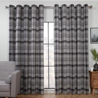 B&M Oakland Traditional Woven Grey Check Curtains 66 X 90"