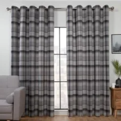 B&M Oakland Traditional Woven Grey Check Curtains 46 X 72"